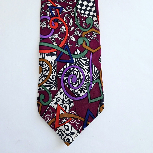 Vintage Jsaco Silk Tie Abstract Geometric Colorful Maximalist Handmade Retro Mod - Picture 3 of 10
